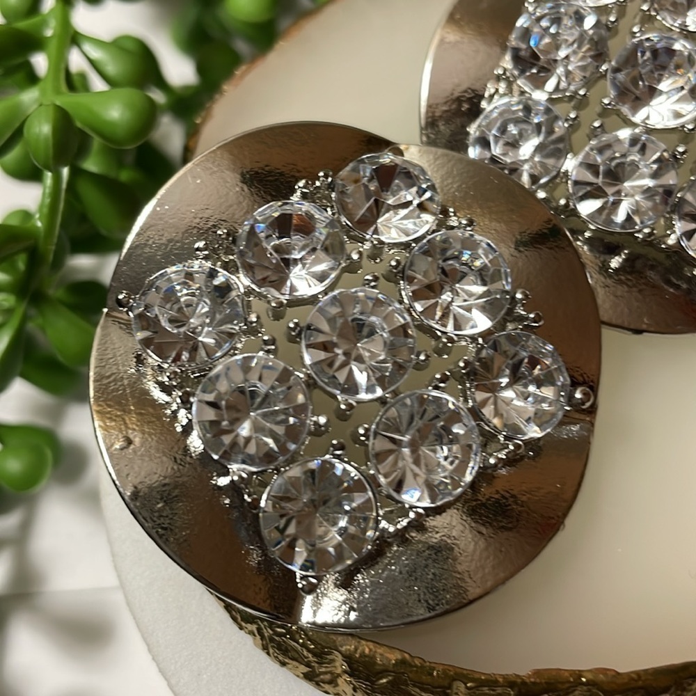 Luxury Silver Round Crystal Statement Earrings - Picture 9 of 15